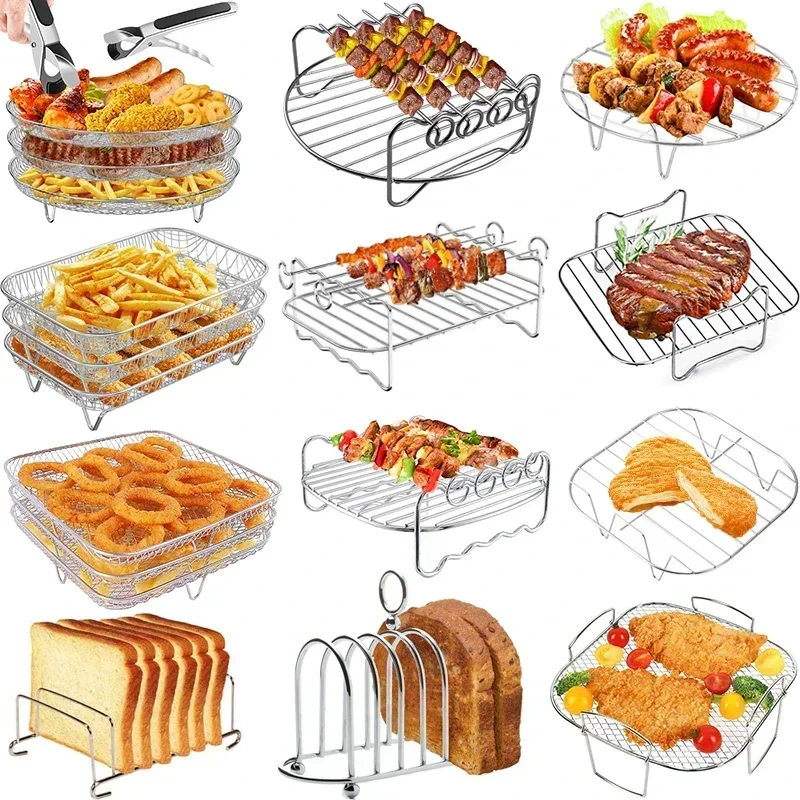 Kitchen Baking Tray Rack - Metal Square/Round/Rectangle Oven Grill Racks Multi-layer