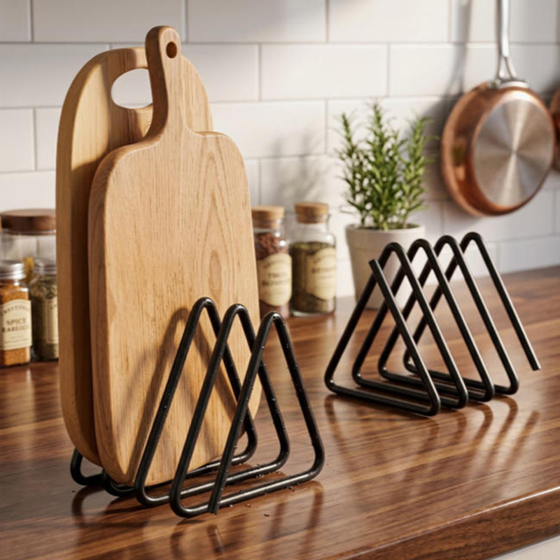 Kitchen Cabinet Baking Organizer - Triangular Cutting Board Storage Rack Space