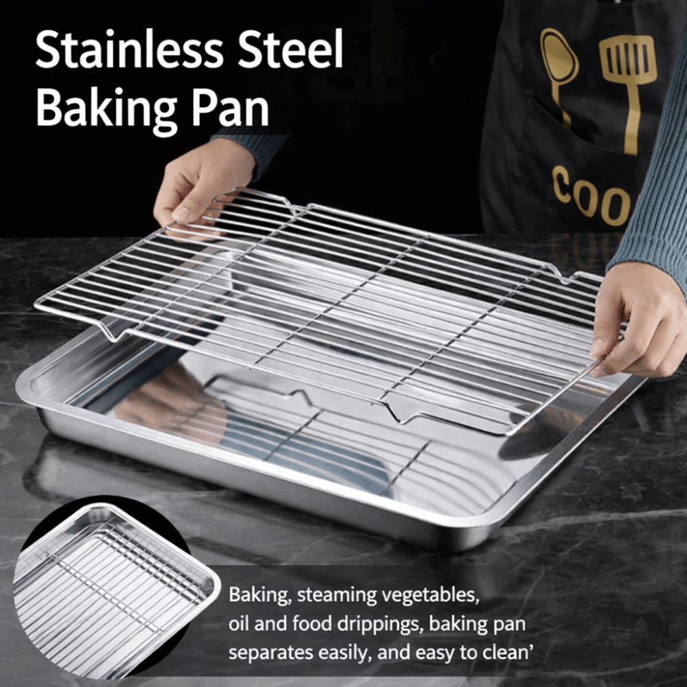 Kitchen Baking Tray Rack - Portable Non-Stick Stainless Steel Baking Pan