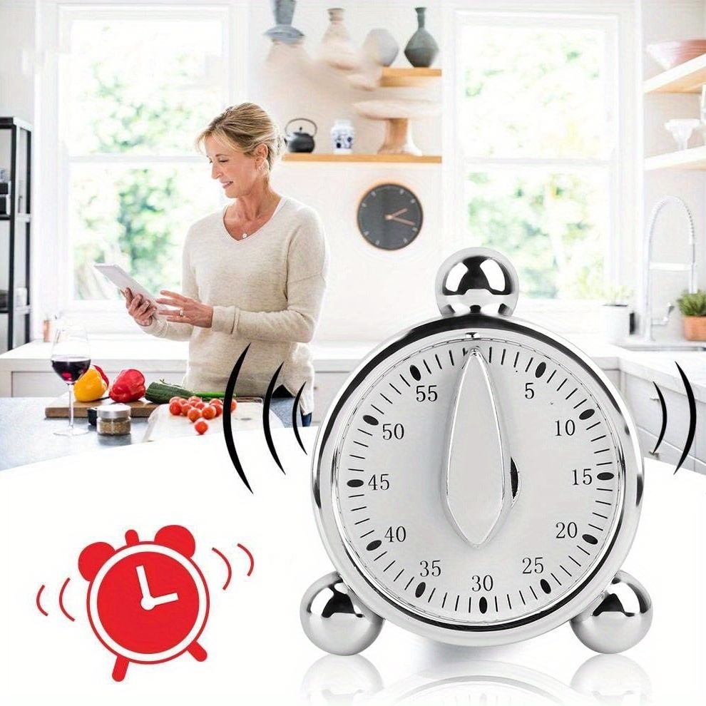 Kitchen Baking Timer - Visible Mechanical Timer, 60-Minute Countdown Clock,